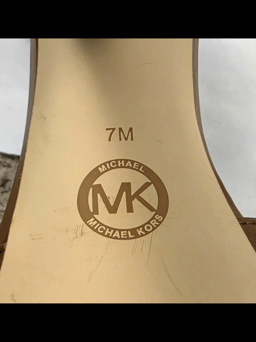 Michael Kors Brown Leather Platform Sandals with Gold Block Heel